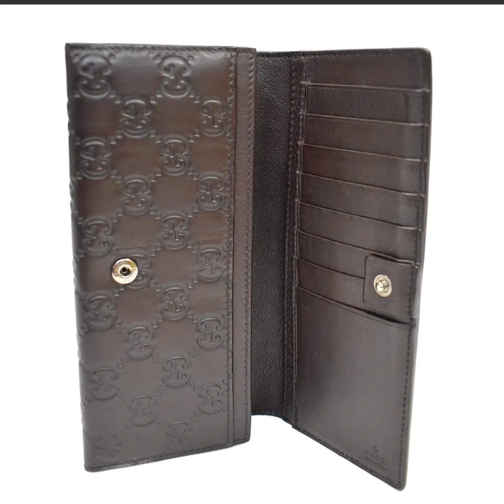 🔵 WINNER GUCCI-Guccissima GG Leather Bi-fold Long Brown Wallet date code listed